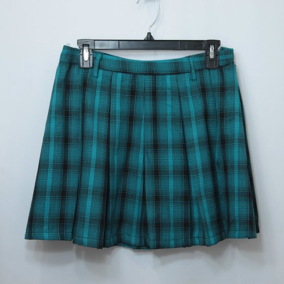 Hot Topic Teal Plaid Pleated Skirt School Girl Punk - Picture 1 of 4